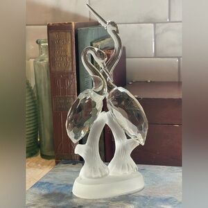 Double Heron Bird Sculpture Figurine Frosted Clear Cut Shannon Crystal Lovebirds